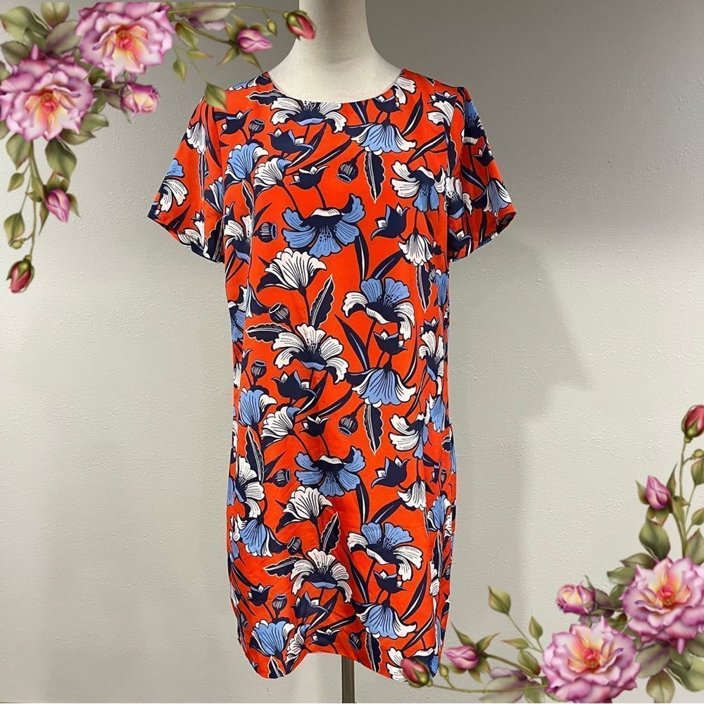 J.Crew Floral Print Short Sleeve straight cut‎ loose fit Dress size 8